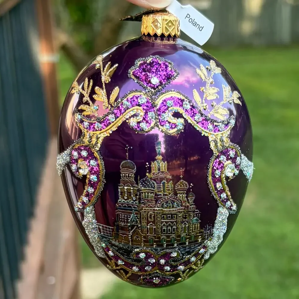 RARE! 2008 Neiman Marcus Purple Glass Egg Ornament Poland Cathedral in Box